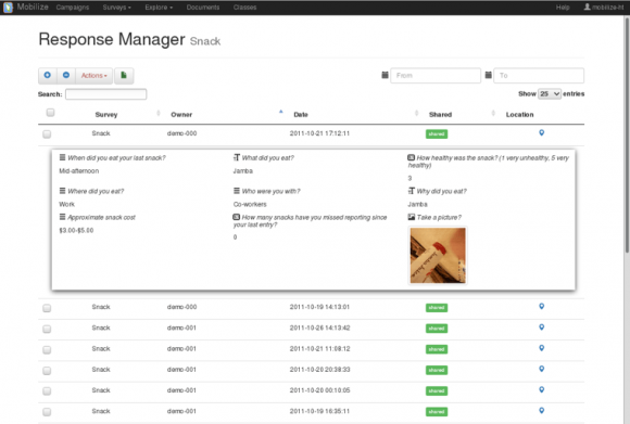 Response Manager allowing teachers to manage students’ survey responses. Teachers can review and delete inappropriate responses or change the response privacy states to allow sharing among class members. 